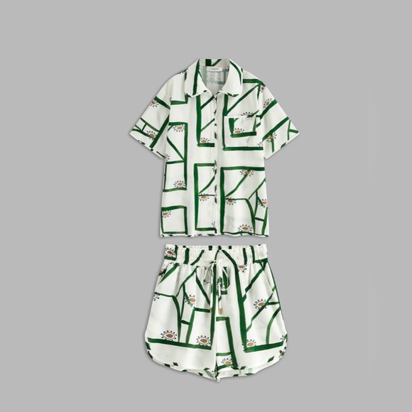 Commense Print Drawstring Shorts Set - Picture 2 of 3